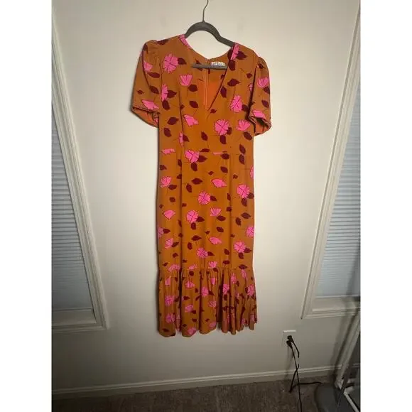 Rhode Anton Midi Dress Size 14 Pink and maroon floral - Picture 4 of 8